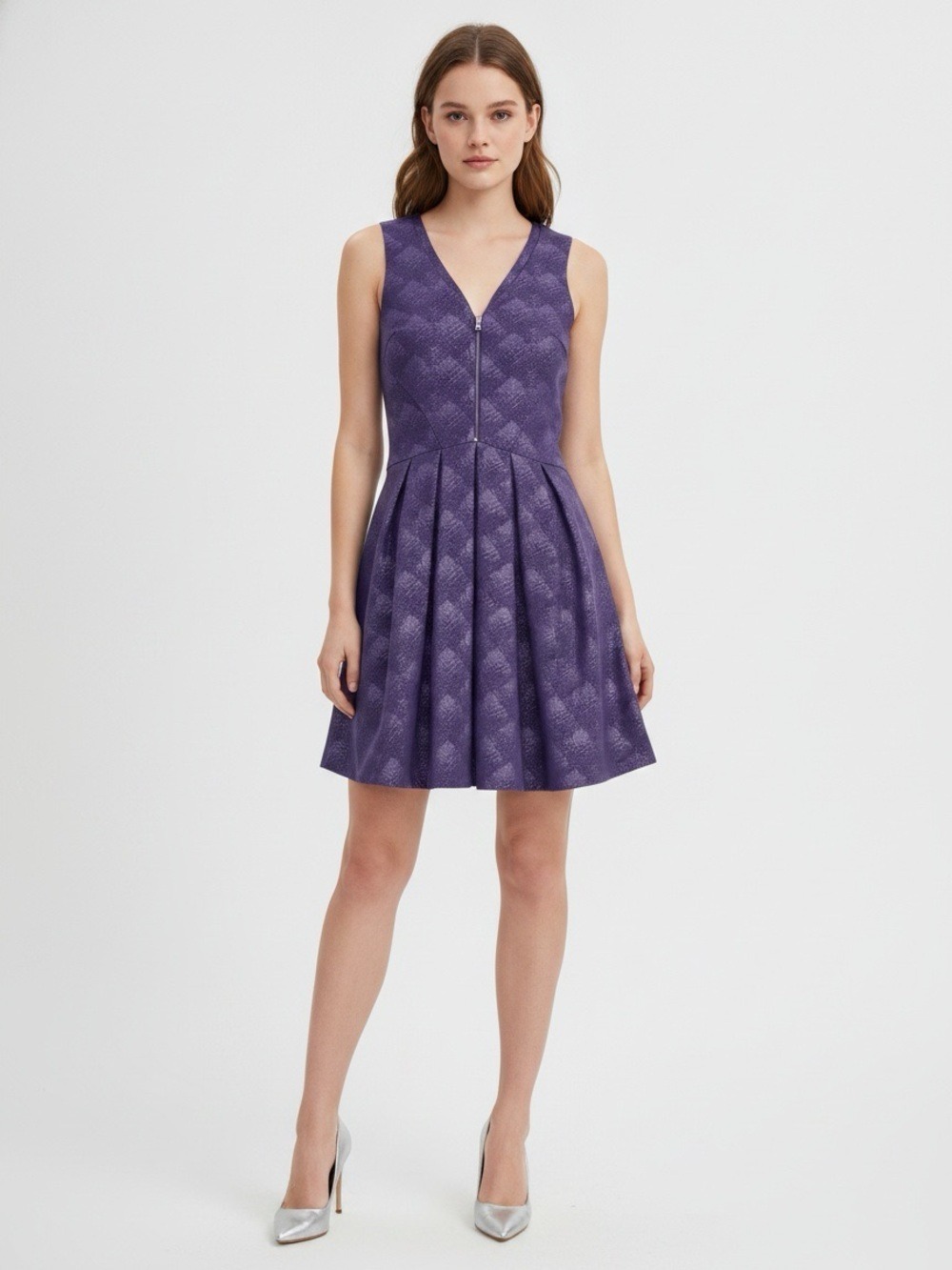 Guess Purple V Neck Fit and Flare Dress Size 4 NWT